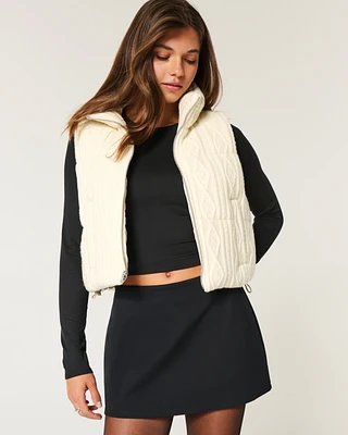 Sweater-Knit Mini Puffer Vest