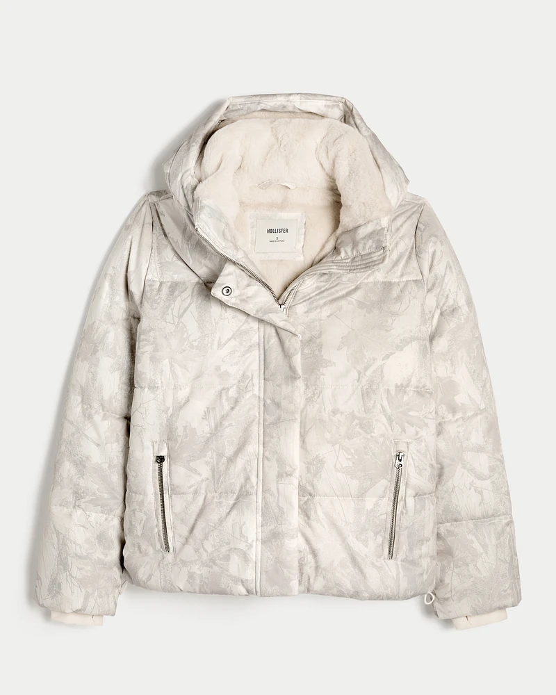 Faux Fur-Lined All-Weather Camo Puffer Jacket