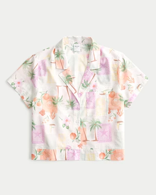 Short-Sleeve Button-Through Pajama Top