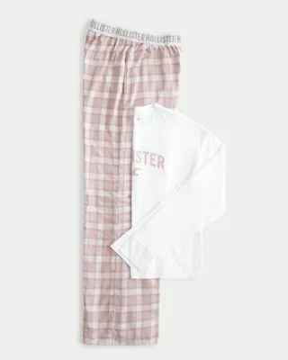 Long-Sleeve Tee & Wide-Leg Pajama Pants Sleep Set