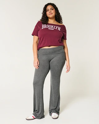 Cozy Knit Foldover Waist Flare Pants