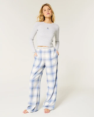 Long-Sleeve Graphic Tee & Flannel Pajama Pants Set