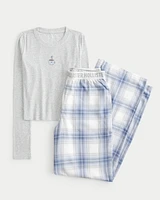 Long-Sleeve Graphic Tee & Flannel Pajama Pants Set