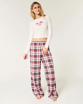 Long-Sleeve Graphic Tee & Flannel Pajama Pants Set