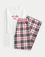 Long-Sleeve Graphic Tee & Flannel Pajama Pants Set