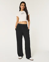 Logo Waist Fleece Wide-Leg Pants