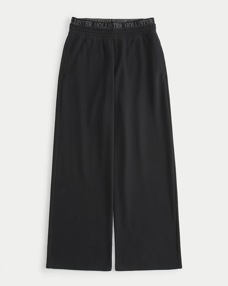 Logo Waist Fleece Wide-Leg Pants