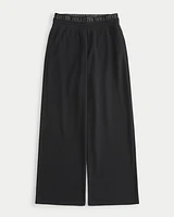 Logo Waist Fleece Wide-Leg Pants