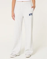 NYC Graphic Fleece Wide-Leg Pants