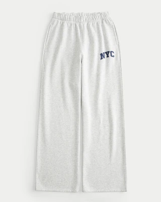 NYC Graphic Fleece Wide-Leg Pants