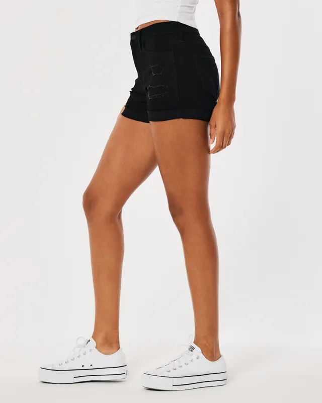 High-Waisted Slouchy Straight Button-Fly Non-Stretch Jean Shorts