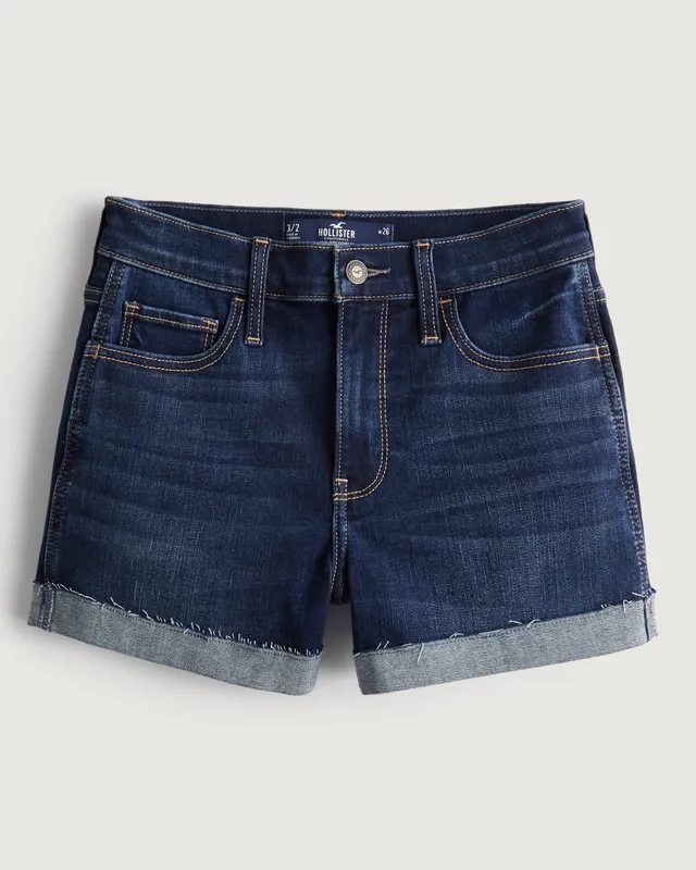 Low-Rise Distressed Dark Wash Denim Shorts 3