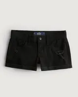 Low-Rise Distressed Dark Wash Denim Shorts 3"