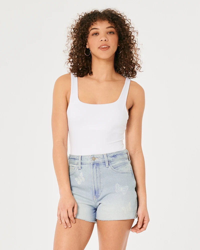 Ultra High-Rise White Denim Mom Shorts