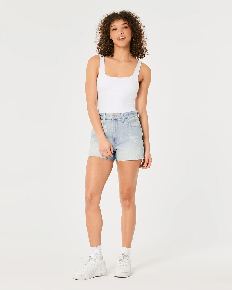 Ultra High-Rise White Denim Mom Shorts