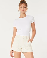 Ultra High-Rise Twill Mom Shorts