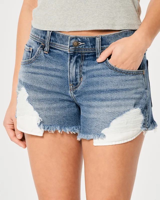 Hollister denim wave wide shorts in mid wash