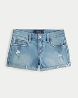 Low-Rise Distressed Light Wash Denim Shorts