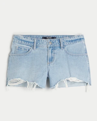 Low-Rise Light Wash Baggy Denim Shorts