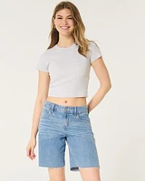 Low-Rise Longer Length Baggy Denim Shorts