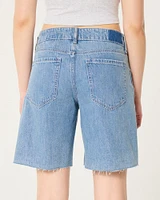 Low-Rise Longer Length Baggy Denim Shorts