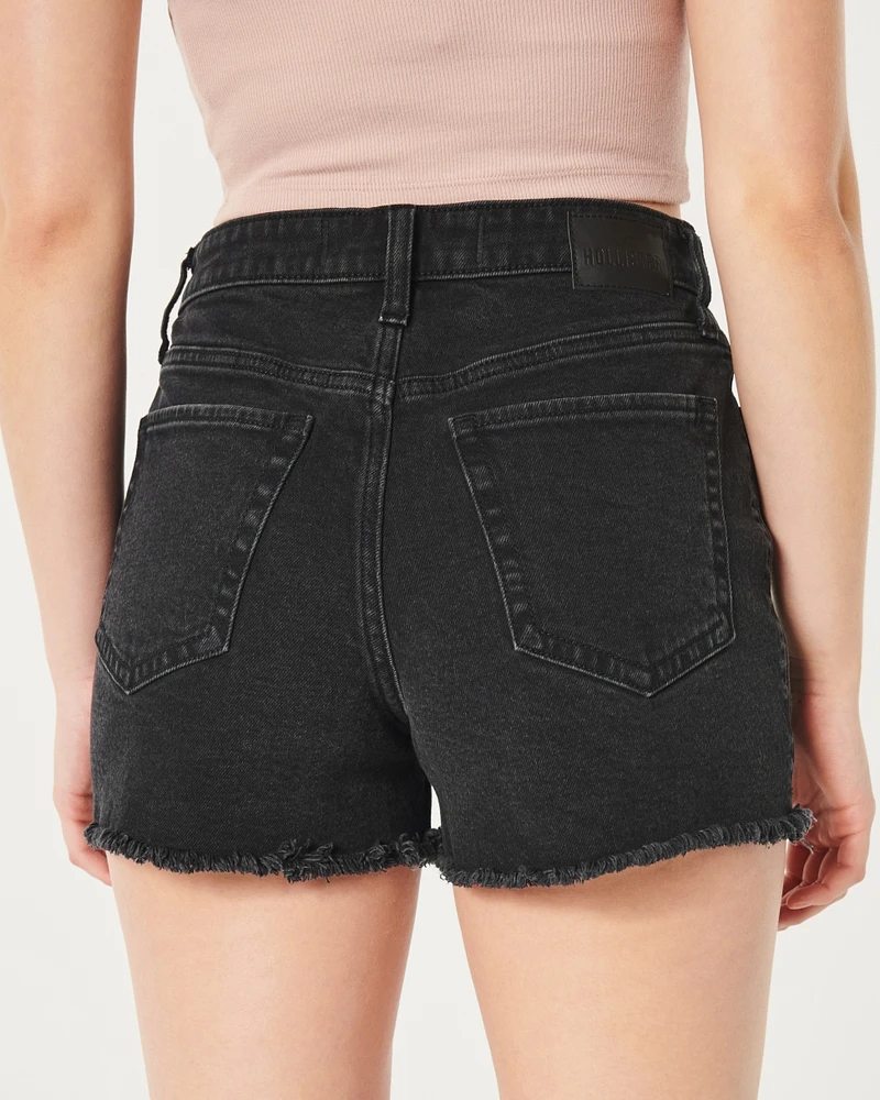 Ultra High-Rise Light Wash Embroidered Denim Mom Shorts