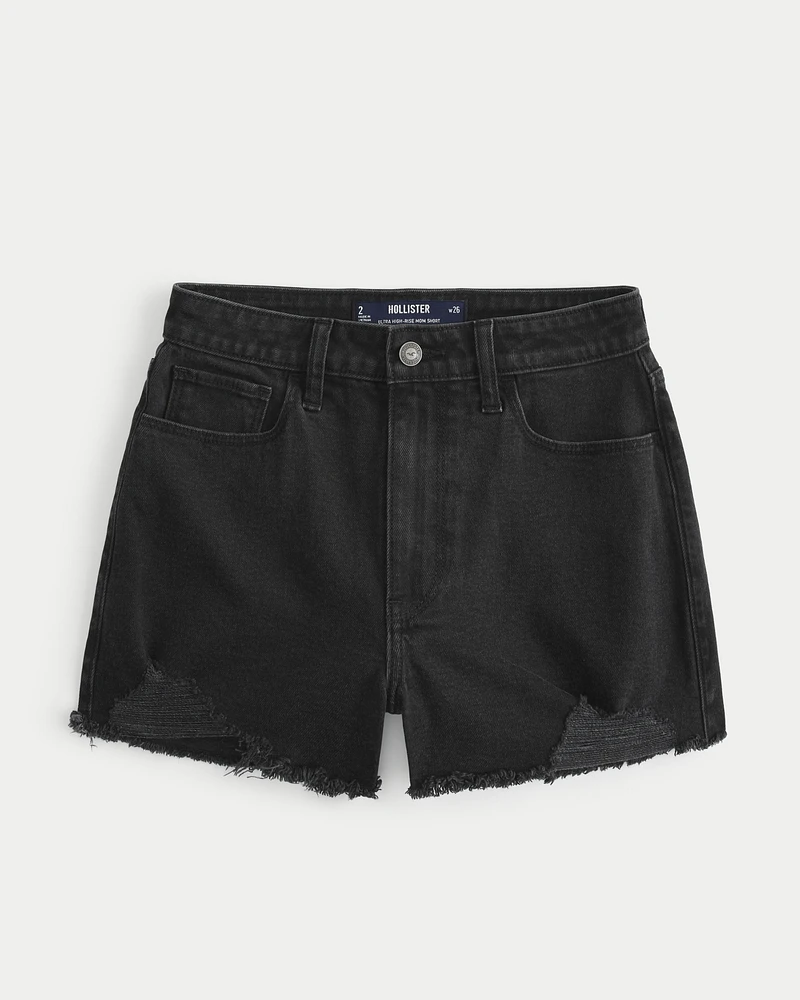 Ultra High-Rise Light Wash Embroidered Denim Mom Shorts