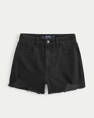 Ultra High-Rise Light Wash Embroidered Denim Mom Shorts