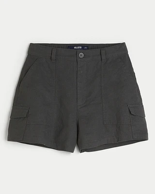 Ultra High-Rise Linen Blend Soft Cargo Shorts