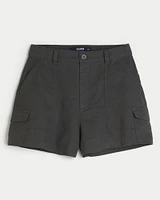 Ultra High-Rise Linen-Blend Soft Cargo Shorts