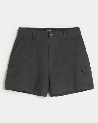 Ultra High-Rise Linen-Blend Soft Cargo Shorts