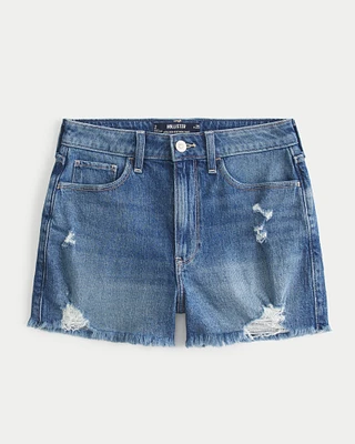 Ultra High-Rise Ripped Medium Wash Denim Mom Shorts