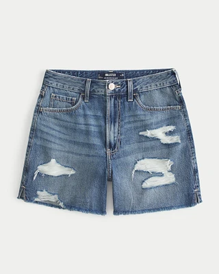 Ultra High-Rise Ripped Medium Wash 90s Denim Shorts 5"