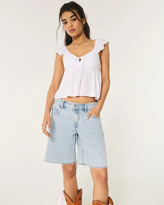 Low-Rise Longer Length Baggy Denim Shorts