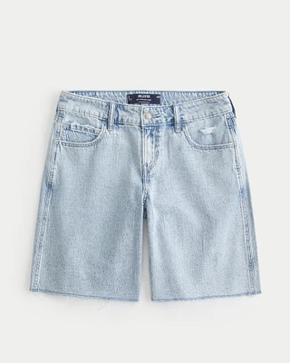 Low-Rise Longer Length Baggy Denim Shorts