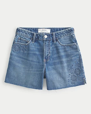 High-Rise Embroidered Relaxed Denim Shorts 5"