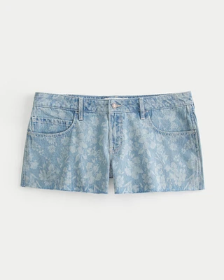 Low-Rise Floral Print Baggy Denim Shorts 3"