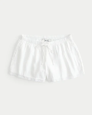 Linen-Blend Lace Trim Pull-On Shorts