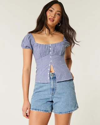 Curvy High-Rise Medium Wash Relaxed Denim Shorts 5"