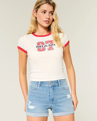 High-Rise Ripped Medium Light Wash Denim Shortie Shorts