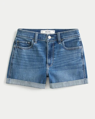 High-Rise Medium Wash Denim Shortie Shorts