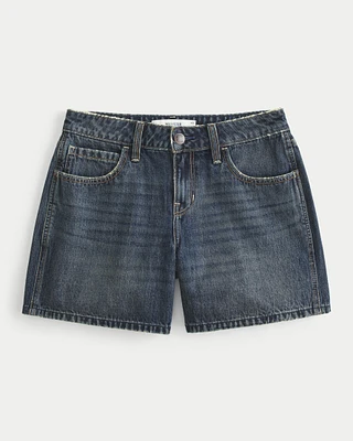 Low-Rise Dark Wash Baggy Denim Shorts 5"