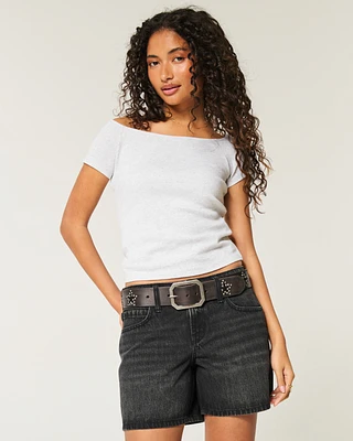 Low-Rise Washed Black Baggy Denim Shorts 5"