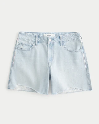 Low-Rise Embroidered Light Wash Baggy Denim Shorts 5"