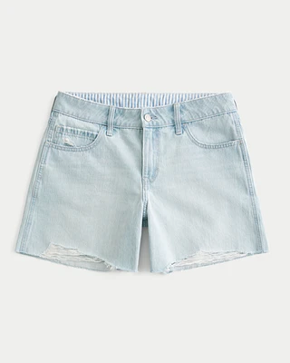 Low-Rise Light Wash Baggy Denim Shorts 5"