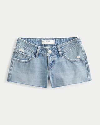 Ultra Low-Rise Distressed Light Wash Denim Mini Shorts