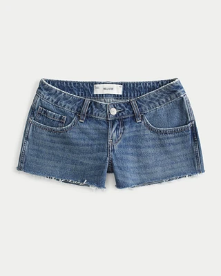 Ultra Low-Rise Medium Wash Denim Mini Shorts