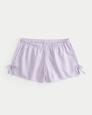 Linen-Blend Side Bow Soft Shorts