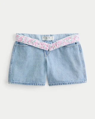 Low-Rise Medium Wash Baggy Denim Shorts 5"