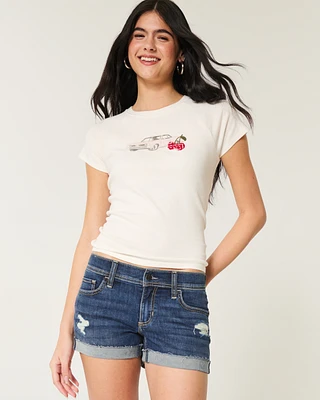 Low-Rise Ripped Dark Wash Denim Shortie Shorts